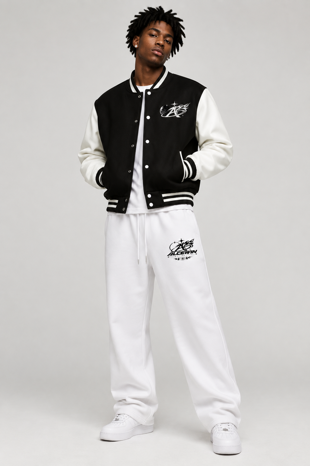 Alce Win Varsity Jacket & Mier Pants — Black Male Model