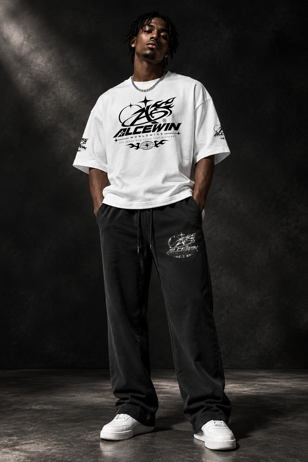 Alce Win - White Tee x Black Pants