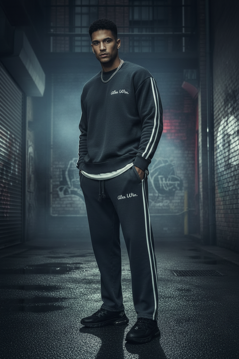 Contrast Tape Fleece Set on Male Model