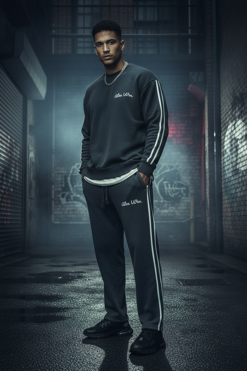 Contrast Tape Fleece Set on Male Model