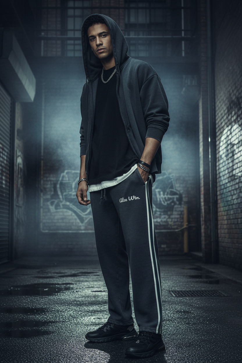 Contrast Tape Fleece Sweatpants on Male Model