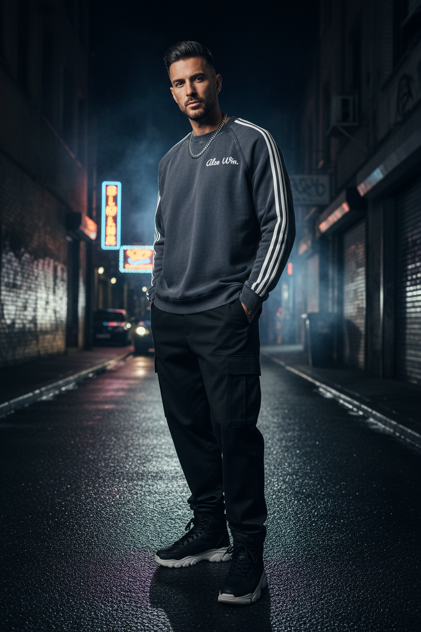 Contrast Tape Fleece Sweatshirt on Male Model