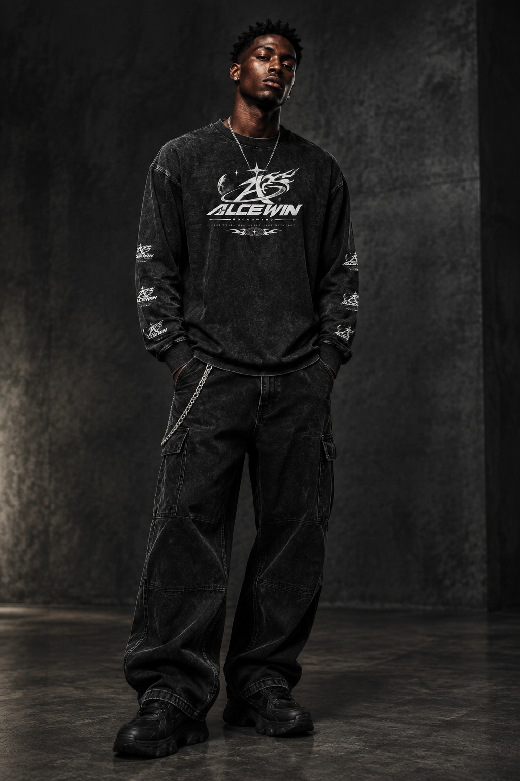 Long Sleeve T-Shirt on male Black model