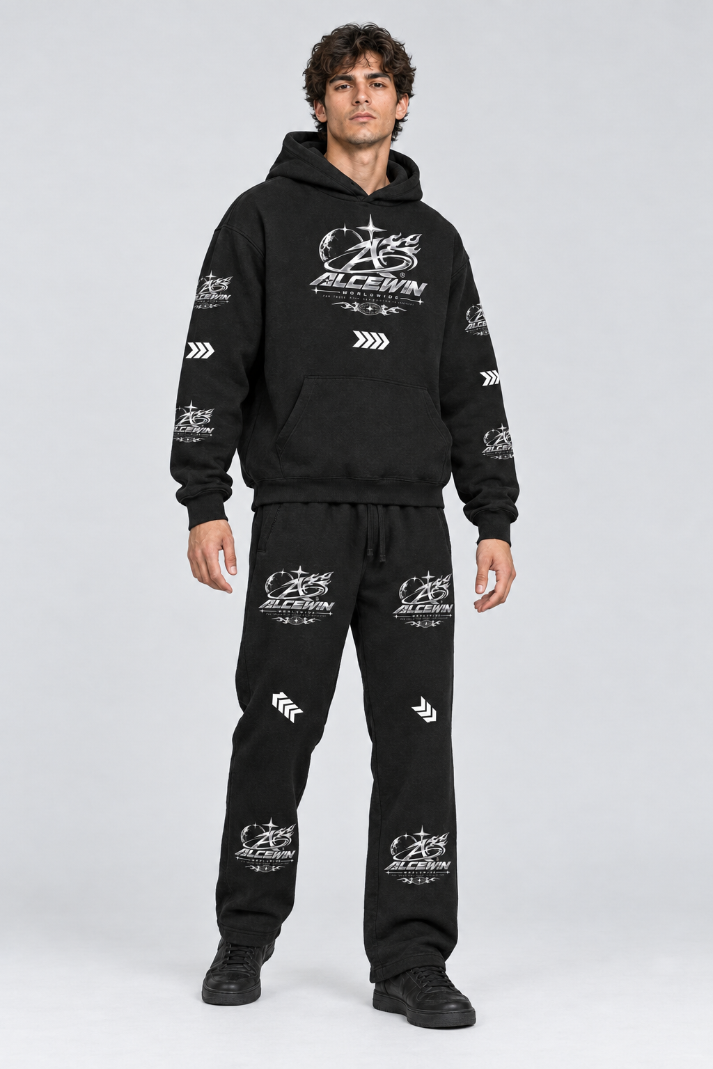 Male model wearing the Similar Wonders set in a three-quarter pose