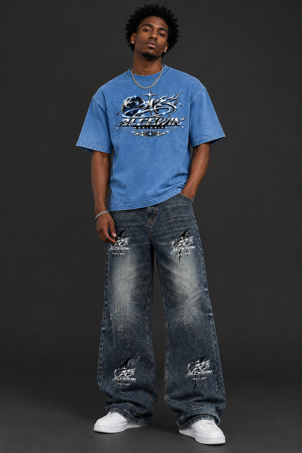 Model wearing both t-shirt and jeans, cleaner version