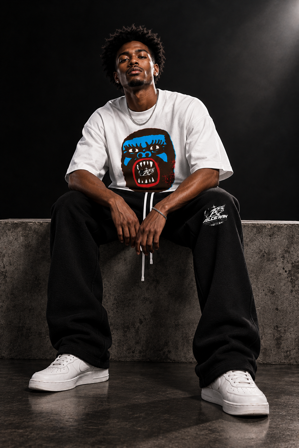 No Fear Ape T-Shirt + Fleece Straight Leg Pants — Pose 3