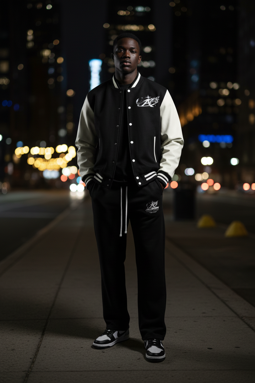 Varsity Jacket x Fleece Pants - Urban Night