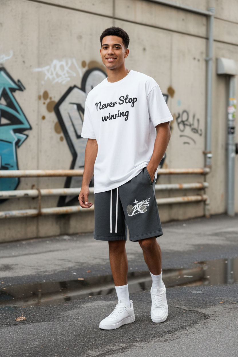 Winning Galore Tee + Vintage Wash Fleece Shorts - Outdoor Shot